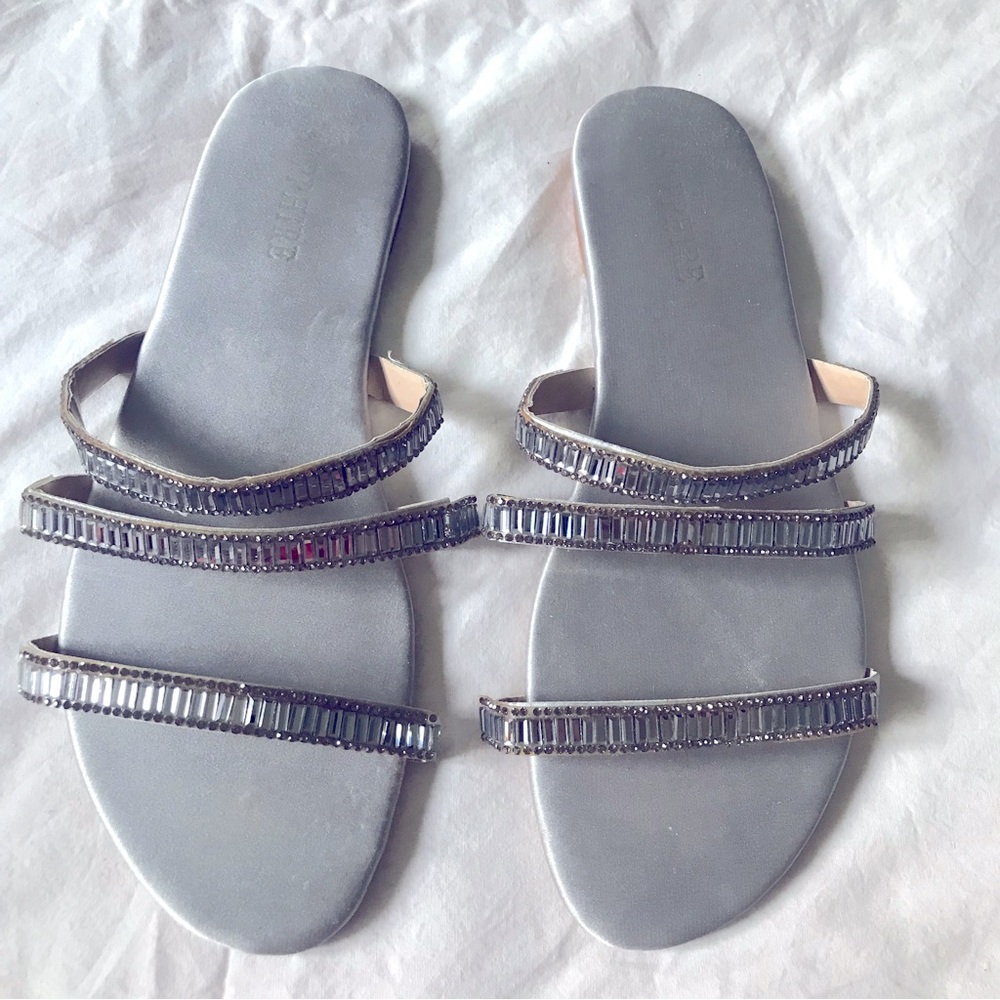 Sapphire Flat Sandal Crystal Accents Detail Straps Grey Size 39